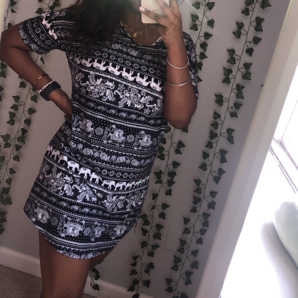 Tribal Print Black and White T-Shirt Dress